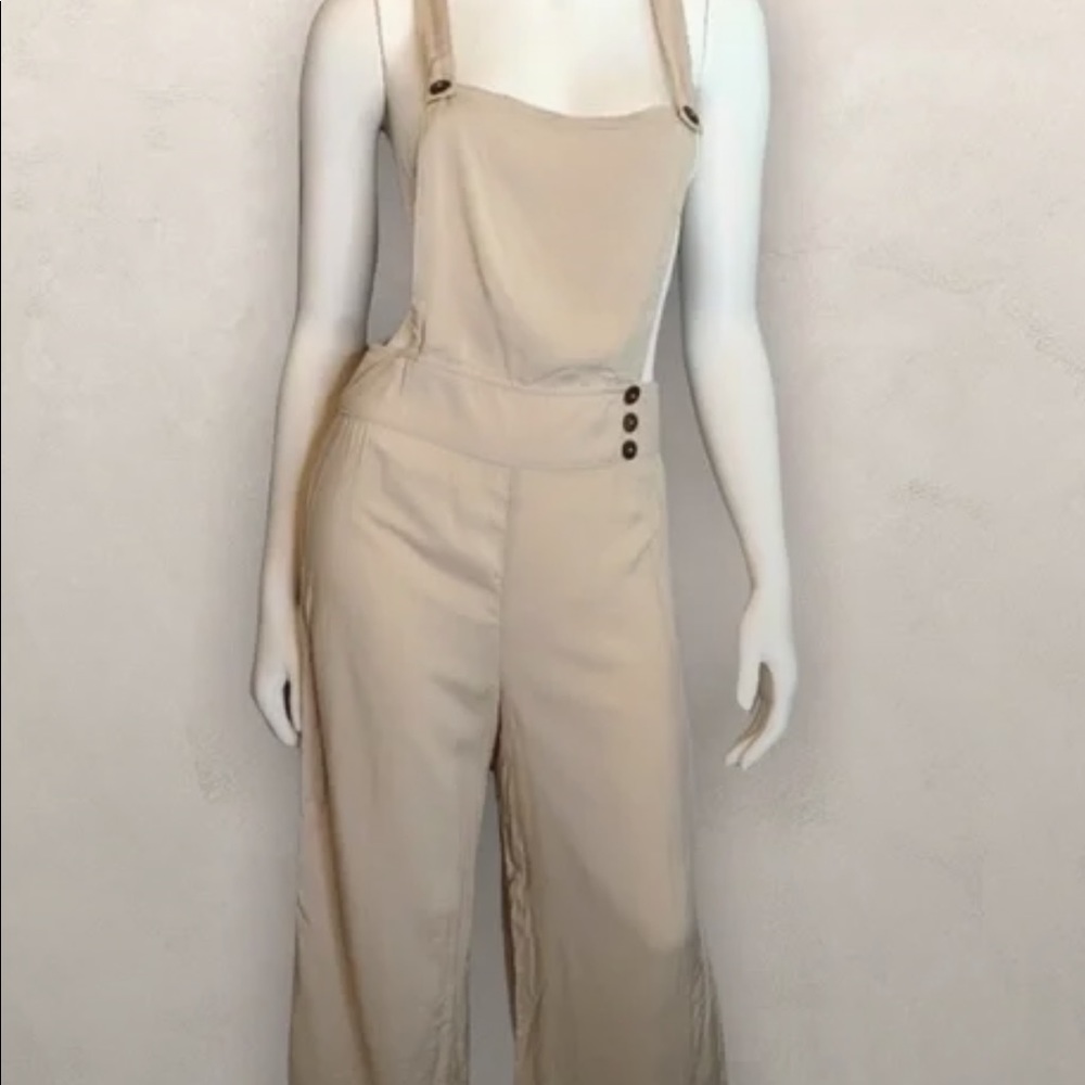 Beige bib jumpsuit